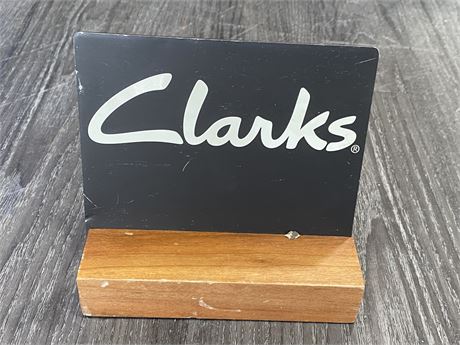 VINTAGE CLARK SHOES METAL SIGN ON STAND (6”X5.5”)