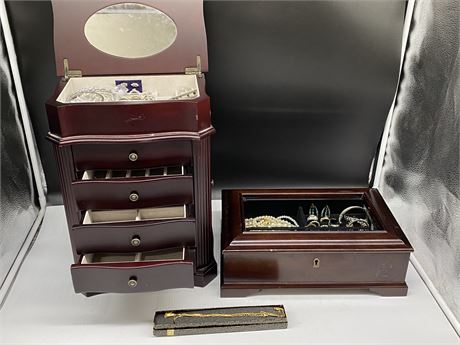 NIKKEN MAGNETIC NECKLACE & 2 JEWELRY BOXES W/MISC JEWELRY