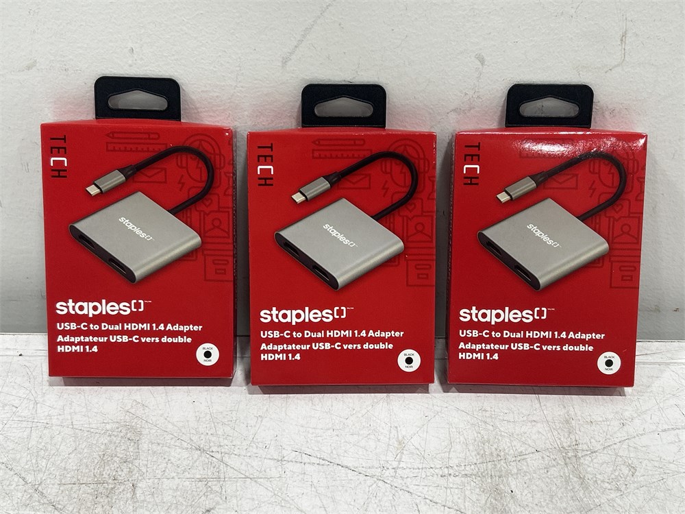 Staples Serial Adapter Urban Auctions - 3 NEW STAPLES USB-C TO DUAL HDMI 1.4 ADAPTERS