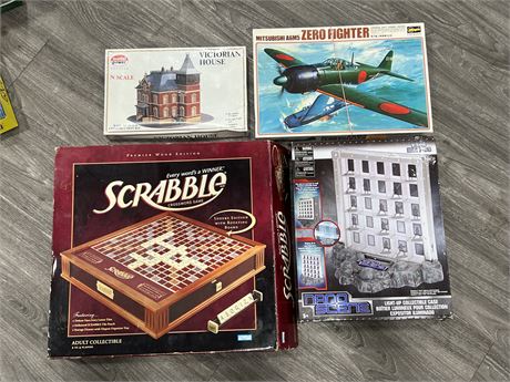 2 MODEL KITS (House one is sealed) SCRABBLE PREMIER WOOD EDITION & OTHER