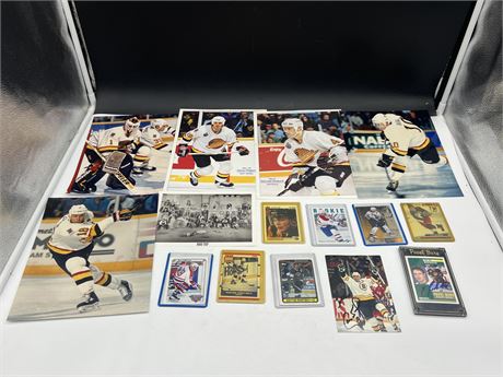 VINTAGE HOCKEY PICTURES & CARDS INCLUDING SIGNED PICTURE & SIGNED BURE ROOKIE