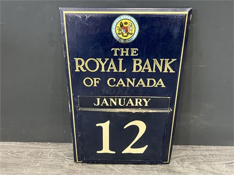 VINTAGE ROYAL BANK OF CANADA METAL CALENDAR (12”x18”)