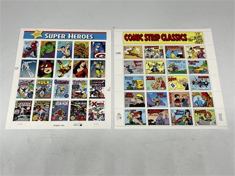 2 SHEETS OF US COMIC / SUPER HERO STAMPS