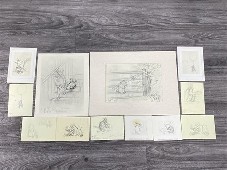 12 VARIOUS POOH BEAR + FRIENDS SKETCHES FROM ENGLAND
