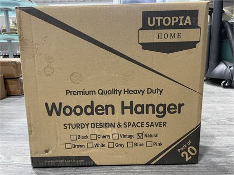 NEW UTOPIA HOME BOX OF 20 PREMIUM HEAVY DUTY WOODEN HANGERS