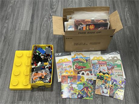 BOX OF ASSORTED LEGO & MCDONALDS HAPPY MEAL BOXES