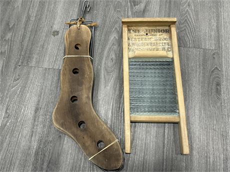 VINTAGE MADE IN VANCOUVER WASHBOARD & SOCK STRETCHERS