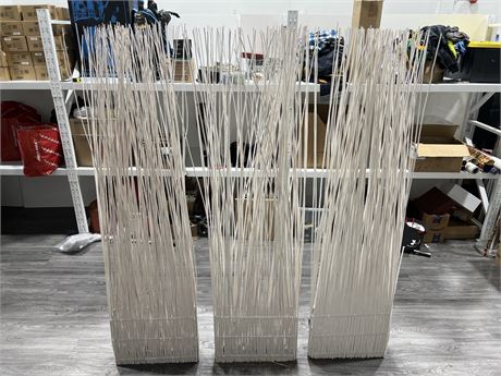 3 NEW DECORATIVE WHITE WILLOW TWIG PANELS / PRIVACY SCREENS (18” wide, 74” tall)