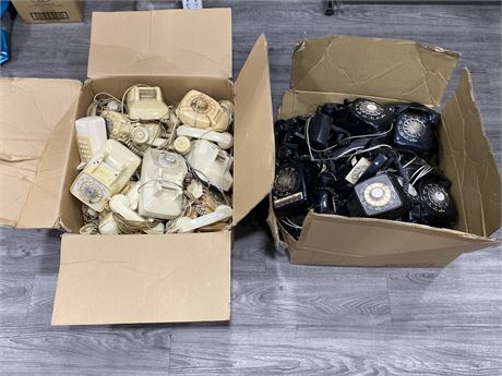 2 LARGE BOXES OF VINTAGE ROTARY PHONES