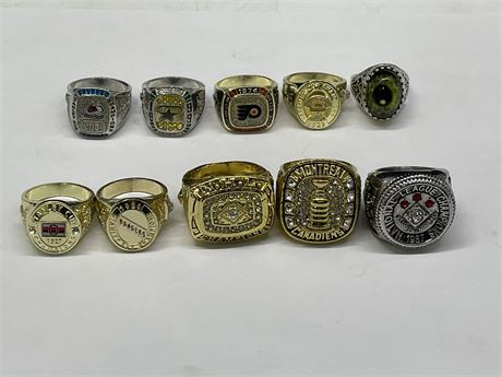 LOT OF 10 RINGS - MOSTLY REPLICA CHAMPIONSHIP RINGS