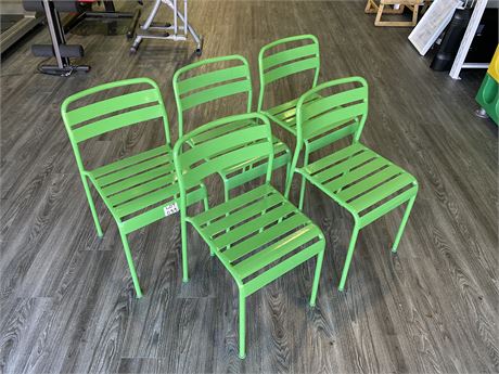 5 GREEN METAL CHAIRS