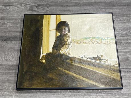 ORIGINAL OIL ON CANVAS SIGNED BY RAYMOND CHOW 1973 “LISA WITH VANCOUVER BEHIND”