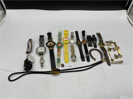 LARGE LOT OF MISC WATCHES & TIE CLIPS