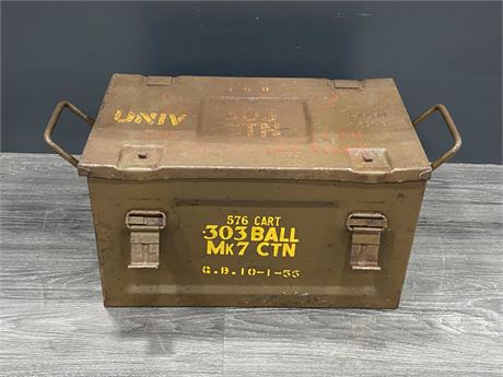 VINTAGE 303 AMMUNITION BOX (Has misc fishing gear inside)