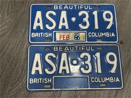 PAIR OF VINTAGE BC LICENCE PLATES (86)