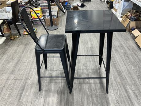 METAL HIGH TABLE W/CHAIR - TABLE IS 42” TALL / 24” WIDE