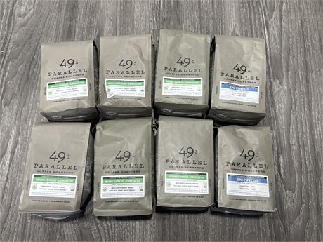 8 NEW 12OZ BAGS OF 49TH PARALLEL COFFEE BEANS