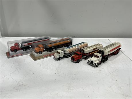 5 TOY DIECAST OIL TANKERS - 2 IN BOX (10” long)