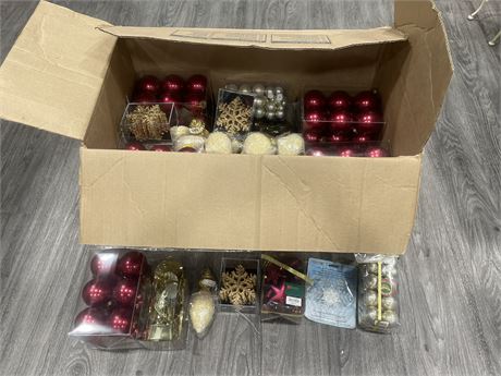 LARGE BOX OF NEW CHRISTMAS DECORATIONS