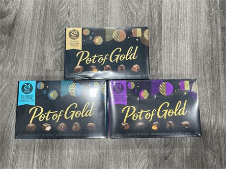 3 SEALED BOXES OF POT OF GOLD CHOCOLATE COLLECTIONS