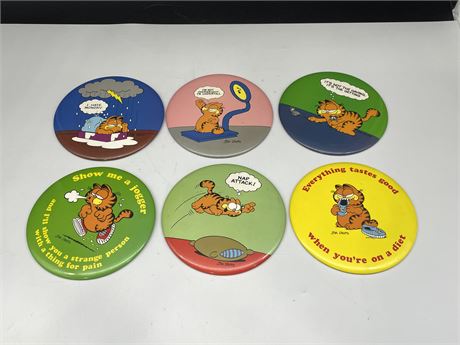6 LARGE GIANT GARFIELD BUTTONS - 5” WIDE