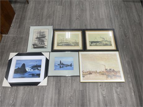 6 ASSORTED PICTURES / PRINTS SOME VINTAGE (LARGEST 24”x18”)