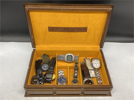 JEWELRY BOX OF 10 WATCHES