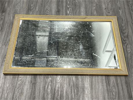 WOOD FRAMED BEVELLED MIRROR - NEEDS CLEAN (28.5”x45.5”)