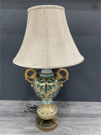 VINTAGE DOLPHIN METAL BASE ORNATE CHINA LAMP (32” TALL)