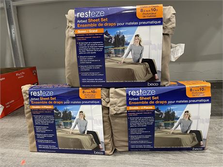 (3 NEW) RESTEZE AIRBED QUEEN / DOUBLE SHEET SETS