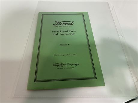 1921 FORD MODEL T PRICE LIST BOOK