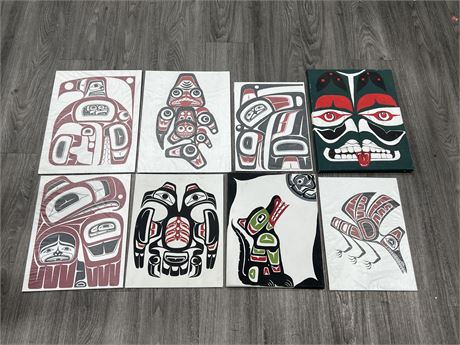 8 FIRST NATIONS ART PIECES - SOME ORIGINAL, SOME MAY BE PRINTS
