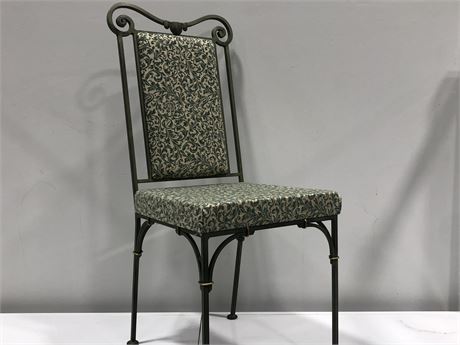 VINTAGE WROUGHT IRON FLORAL CHAIR 40IN TALL