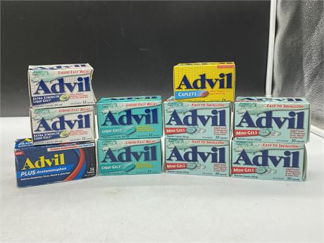 10 BOXES OF MISC ADVIL