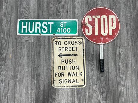 2 STREET SIGNS & SLOW / STOP TRAFFIC SIGN