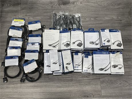 BULK LOT OF INSIGNIA VIDEO CABLES & VIDEO CABLE ADAPTERS - APPROX 60 ITEMS