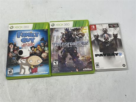 2 XBOX 360 GAMES & PAYDAY 2 - SWITCH