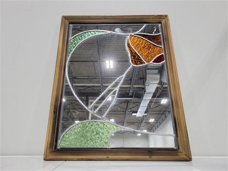 VINTAGE STAINED GLASS MIRROR (24"X19")