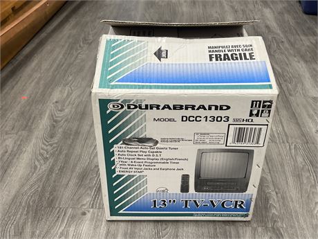 OPEN BOX OLD STOCK DURABRAND 13” TV/VCR MODEL DCC1303 - LIKE NEW