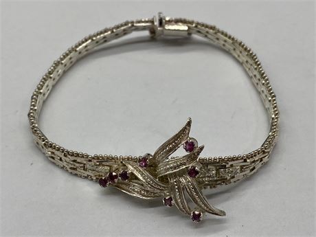 925 STERLING MADE IN ITALY FLORAL DESIGN IN CENTER ALL SET W/SMALL RUBIES