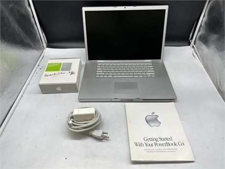 APPLE POWERBOOK G4 W/ADAPTER, MANUAL, EXTRA BATTERY