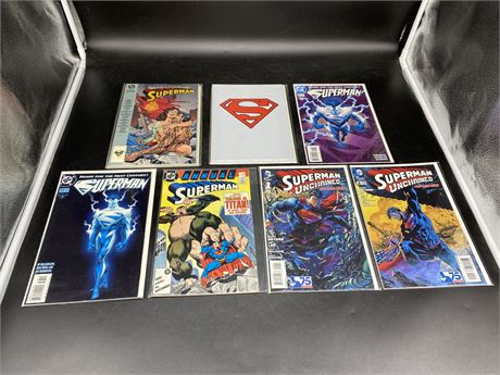 7 SUPERMAN COMICS INCLUDING 1 PAPERBACK