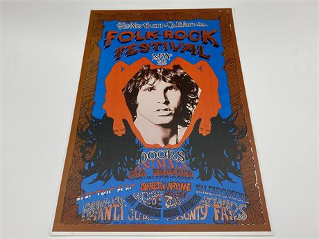 1968 CALIFORNIA FOLK-ROCK FESTIVAL POSTER, DOORS, ANIMALS, ETC. (12”X18”)