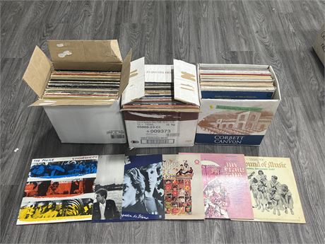 3 BOXES OF RECORDS - CONDITION VARIES - MOST ARE SCRATCHED OR SLIGHTLY SCRATCHED