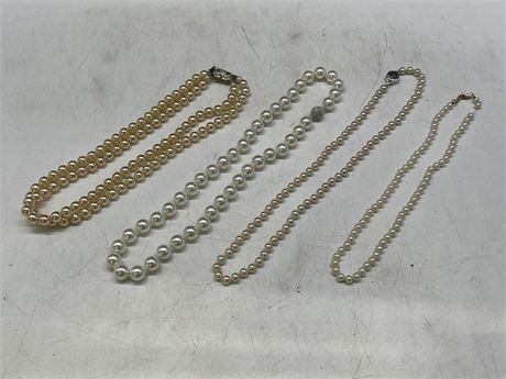 LOT OF 4 PEARL NECKLACES