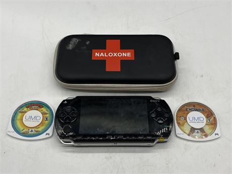 PSP W/2 GAMES + CASE - NEEDS CHARGER