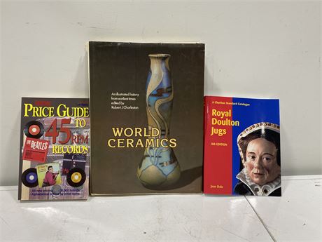 3 BOOKS (Records price guide, World ceramics, & Royal Doulton jugs)