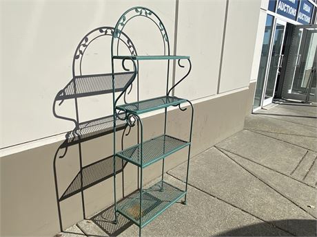 VINTAGE WROUGHT IRON GREEN BAKERS RACK (67.5”X24”)