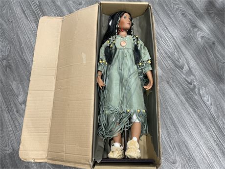 GORGEOUS 31” NATIVE AMERICAN PORCELAIN DOLL W/STAND “MOON BEAM”