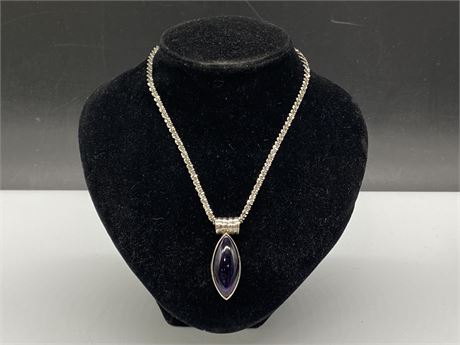 925 STERLING SILVER NECKLACE (15”) & 925 AMETHYST PENDANT